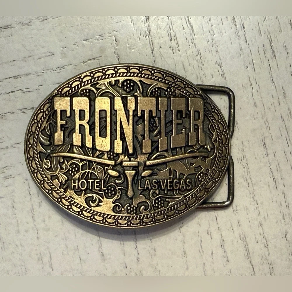 Vintage Frontier Hotel Las Vegas Brass Belt Buckle